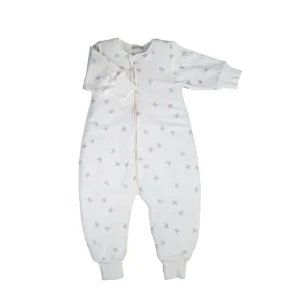 Saco pijama para bebé de 6 a 18 meses con estampado de libélulas multicolor, mangas largas y cremallera de doble carro en algodón orgánico.