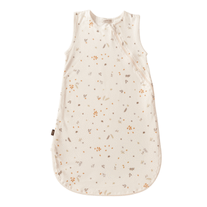 Saco pijama de verano para bebé de 0 a 6 meses, sin mangas, con estampado de hojas y cremallera de doble carro en algodón orgánico.